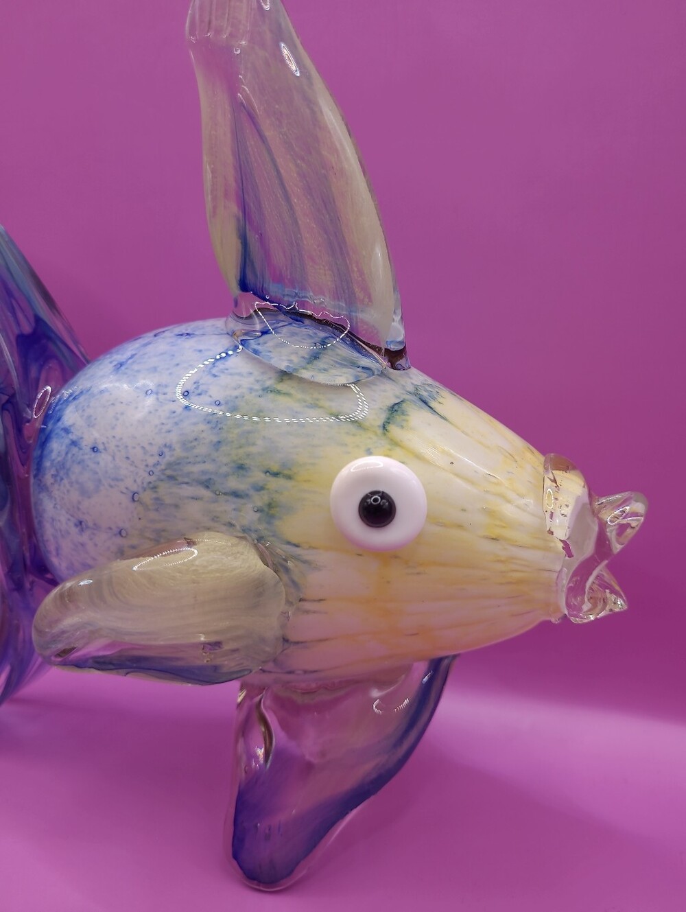 Vintage Mid Century Murano Style Sommerso Art Glass Fish Figurine Looped Tail